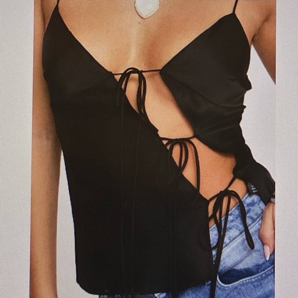 Lioness Black Tie-Front Mariah Camisole top NWT